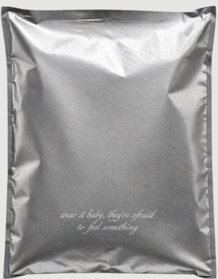 Silver mailer bag with wear it baby tagline